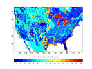 First most 
predominant soil texture classes over 1/8th NLDAS domain.  Classes 1 to 7 
are most common over the domain, with classes 8 and higher sometimes 
located over the central areas.
