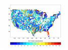 Second most 
predominant soil texture classes over 1/8th NLDAS domain.  Classes 1 to 7 
are most common over the domain, with classes 8 and higher sometimes 
located over the central and southern areas.  Many areas are blank as 
they have no 2nd most predominant soil class.